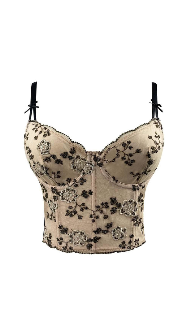 AIIZIE CORSET FLORAL CROPPED TOP IN GRAY - product image