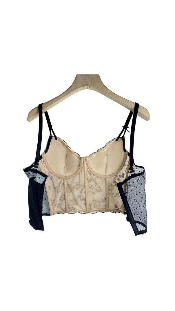 AIIZIE CORSET FLORAL CROPPED TOP IN GRAY - product image