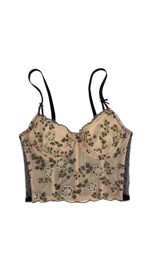 AIIZIE CORSET FLORAL CROPPED TOP IN GRAY - product image