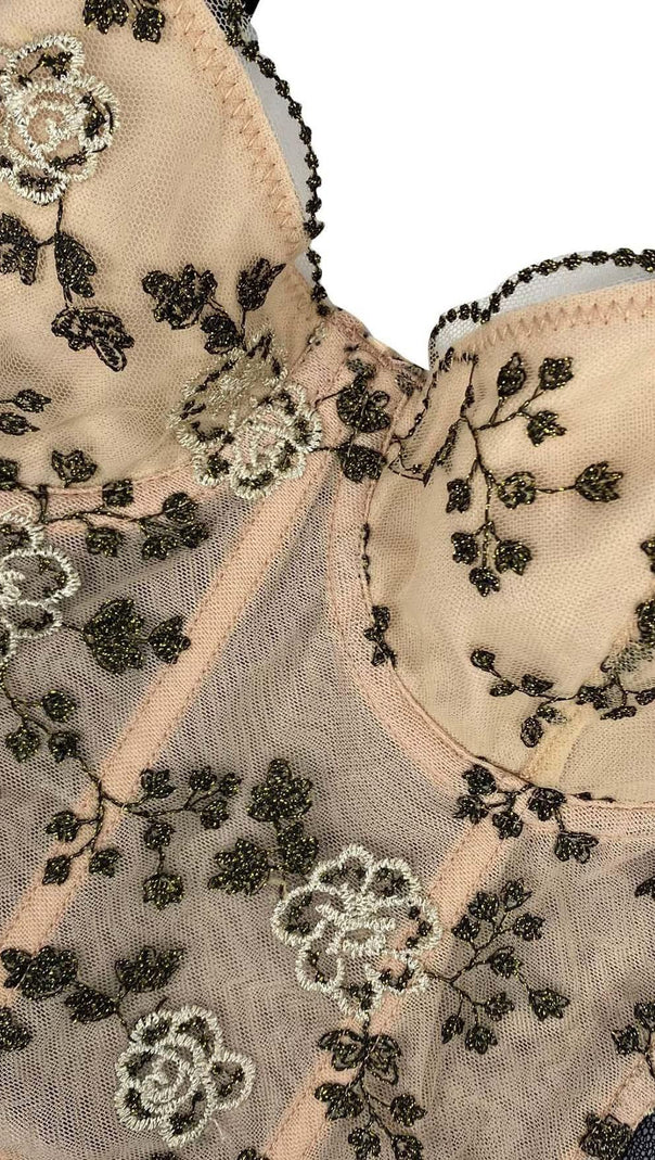 AIIZIE CORSET FLORAL CROPPED TOP IN GRAY - product image