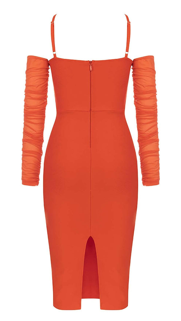 AIIZIE CORSET RUCHED MIDI DRESS IN RED - product image
