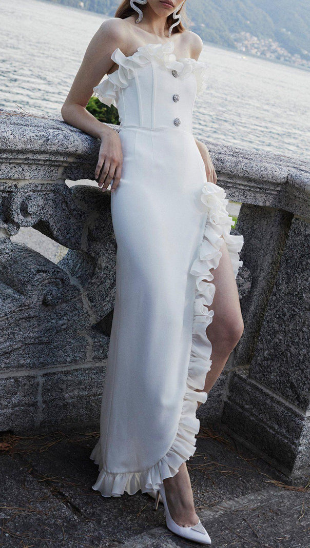 AIIZIE STRAPLESS CELEBRITY SPLIT DRESS IN WHITE - product image