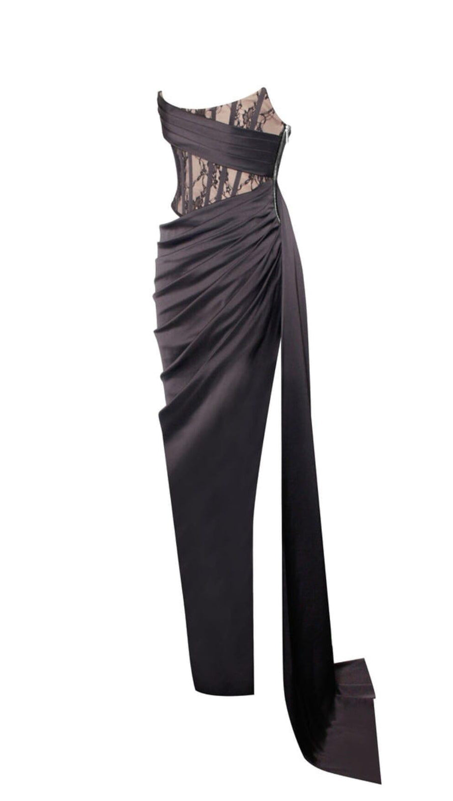 KORSETT-MAXIKLEID AUS SATIN MIT PLISSEE IN SCHWARZ 