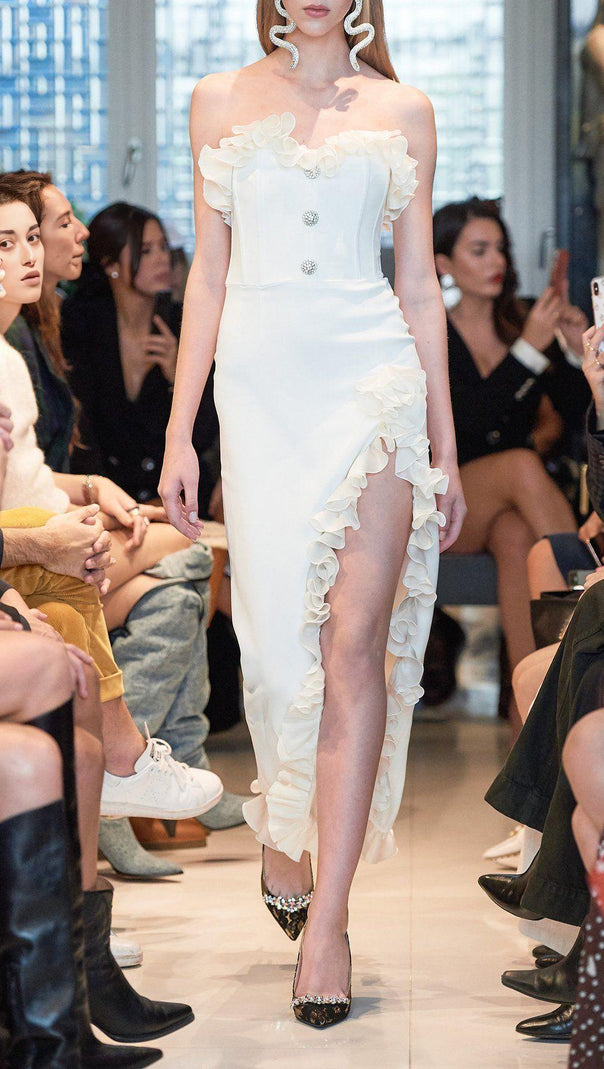 AIIZIE STRAPLESS CELEBRITY SPLIT DRESS IN WHITE - product image