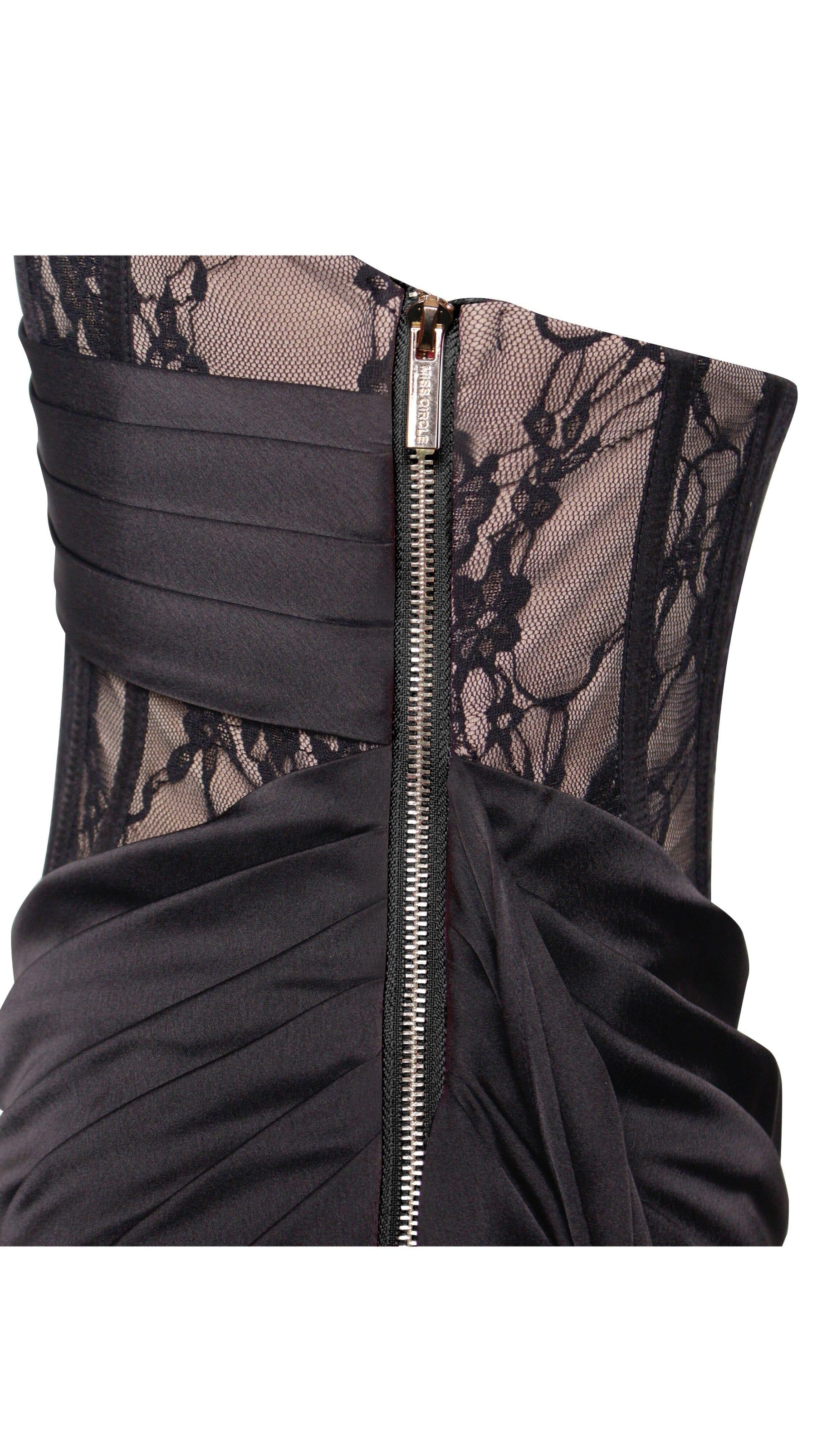 AIIZIE CORSET SATIN PLEATED MAXI DRESS IN BLACK - product image
