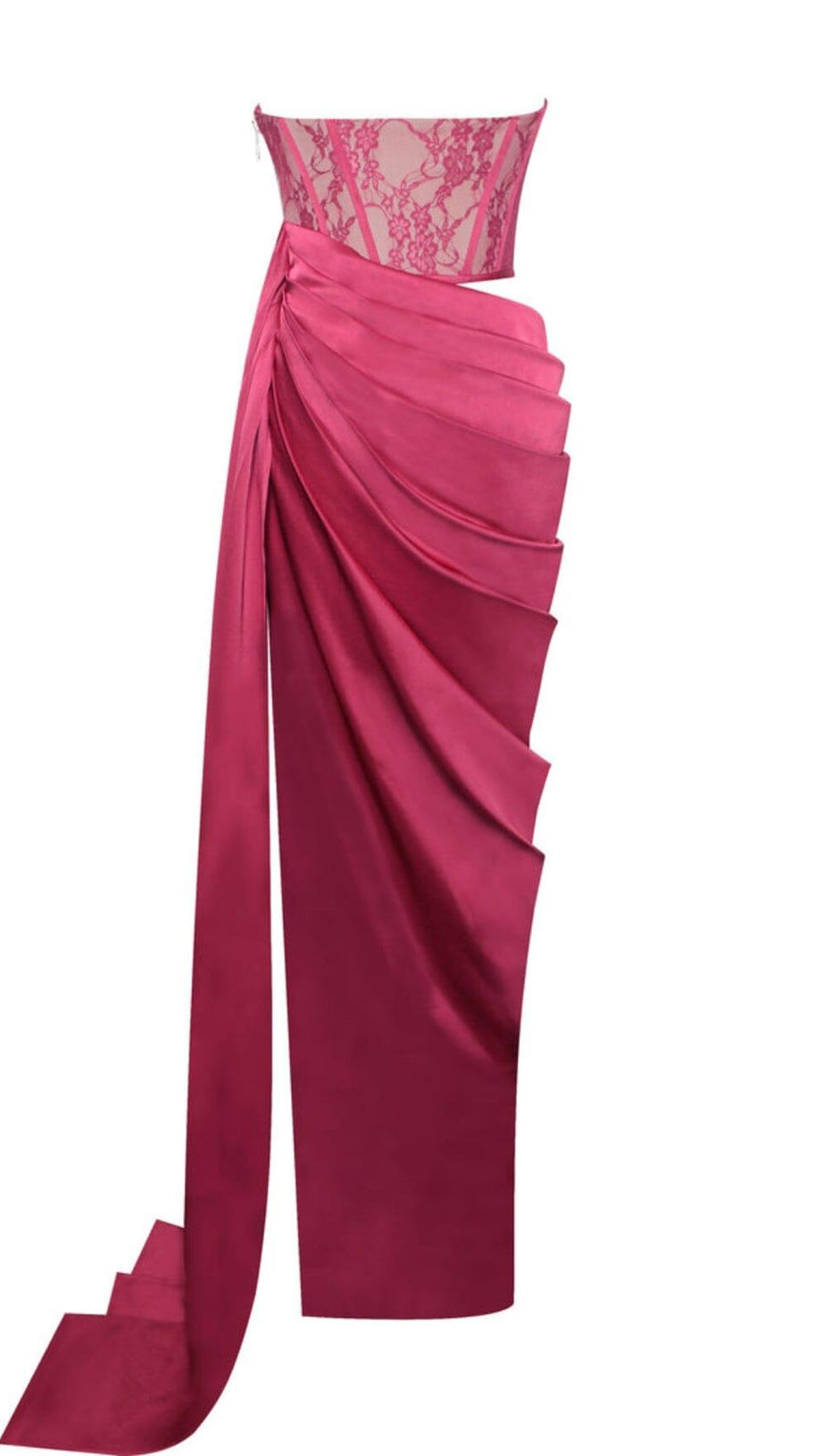 KORSETT-MAXIKLEID AUS SATIN MIT PLISSEE IN ROT