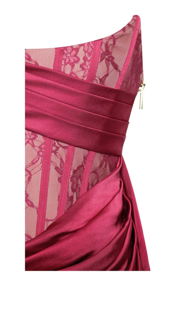 AIIZIE CORSET SATIN PLEATED MAXI DRESS IN RED - product image