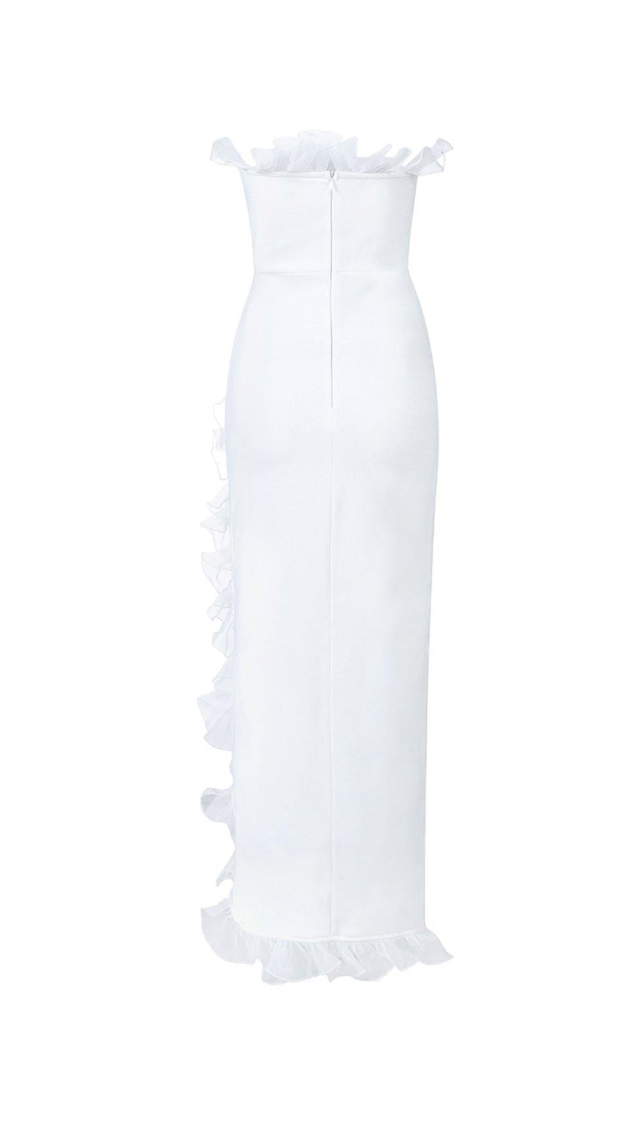 STRAPLESS CELEBRITY SPLIT DRESS IN WHITE