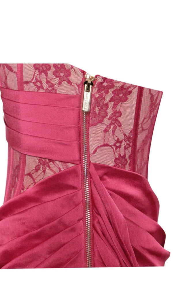 AIIZIE CORSET SATIN PLEATED MAXI DRESS IN RED - product image