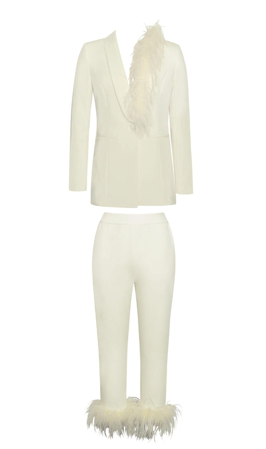 ABITO BLAZER BIANCO CREMA CON BORDI IN PIUME