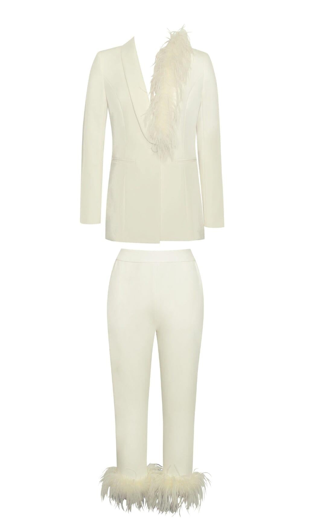 ABITO BLAZER BIANCO CREMA CON BORDI IN PIUME
