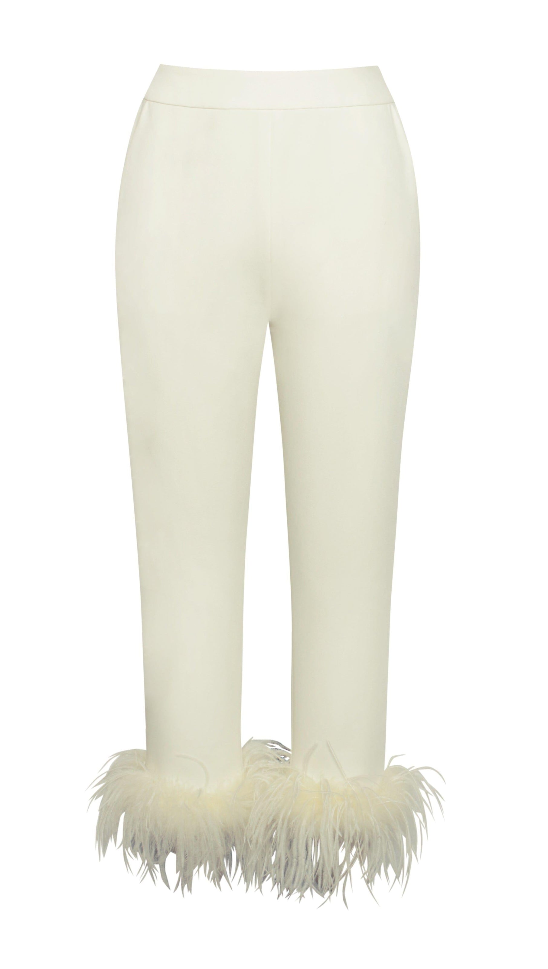 AIIZIE CREAM WHITE BLAZER SUIT WITH FEATHER TRIM - product image