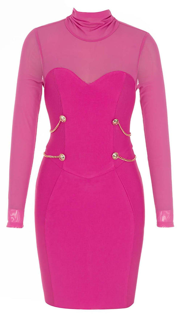 AIIZIE CREW NECK BODYCON BANDAGE MINI DRESS IN WINE - product image