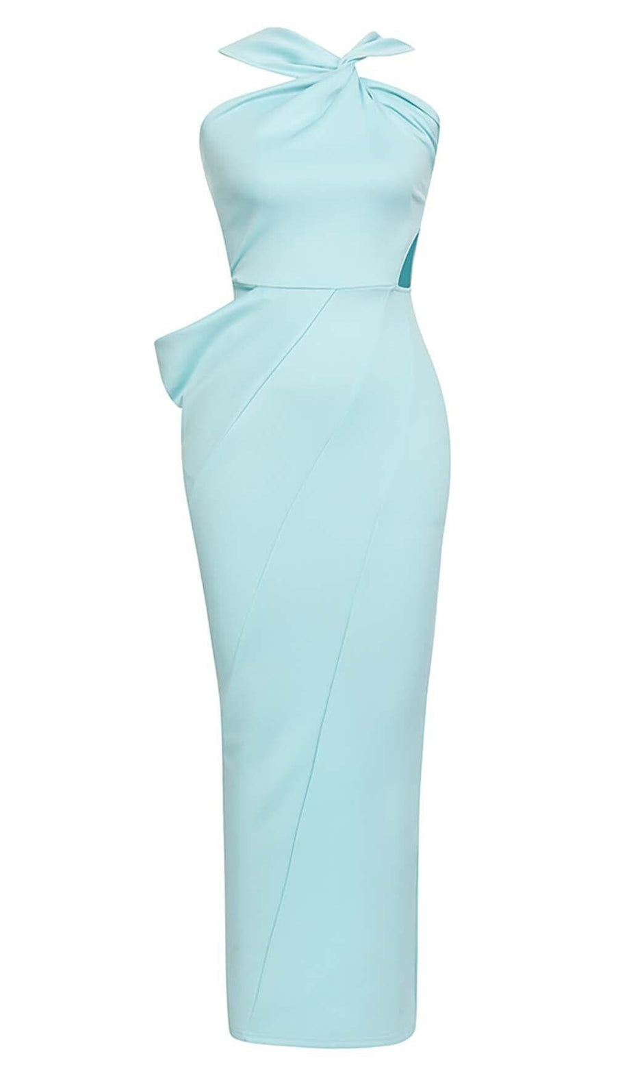 CRISS CROSS NECKLINE SATIN MIDI DRESS IN MINT