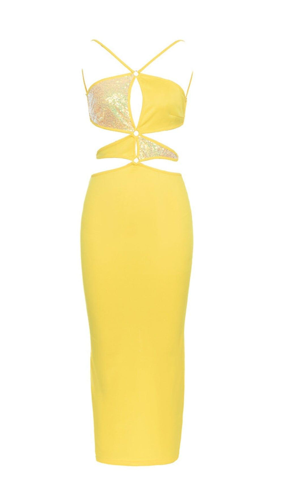 Gekreuztes Neckholder-Cutout-Midikleid in Gelb