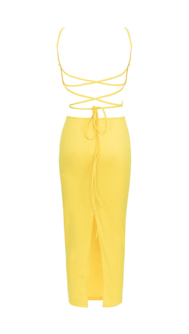 AIIZIE CRISSCROSS HALTERNECK CUTOUT MIDI DRESS IN YELLOW - product image