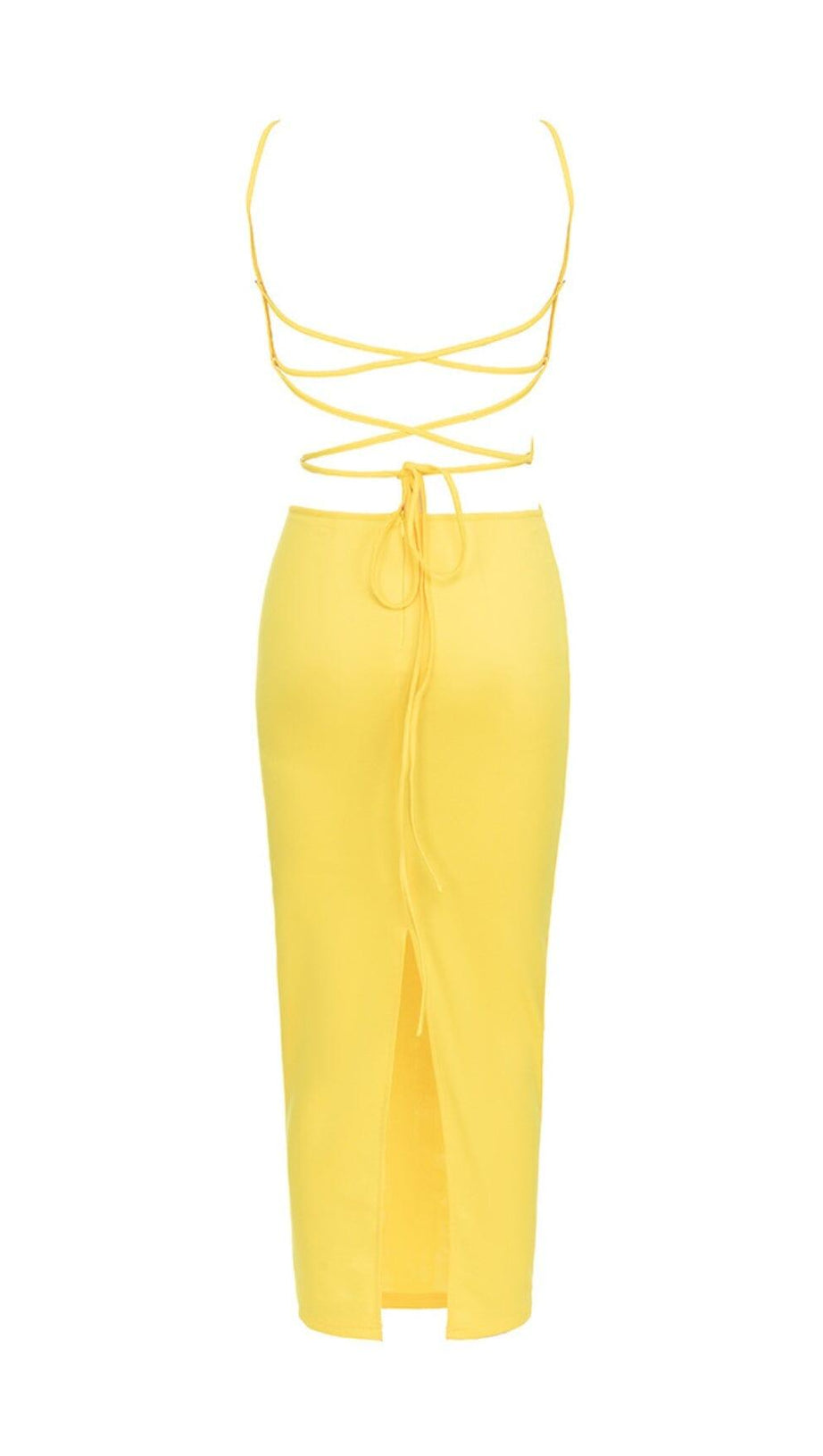 CRISSCROSS HALTERNECK CUTOUT MIDI DRESS IN YELLOW