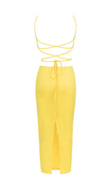 CRISSCROSS HALTERNECK CUTOUT MIDI DRESS IN YELLOW