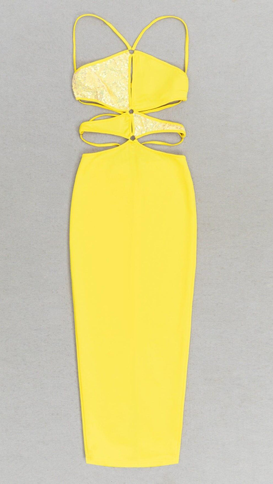 CRISSCROSS HALTERNECK CUTOUT MIDI DRESS IN YELLOW