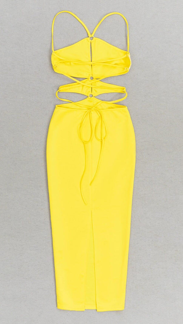 AIIZIE CRISSCROSS HALTERNECK CUTOUT MIDI DRESS IN YELLOW - product image