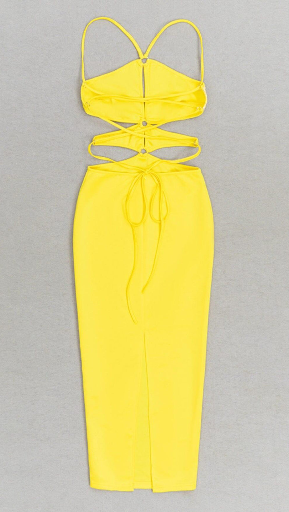 CRISSCROSS HALTERNECK CUTOUT MIDI DRESS IN YELLOW