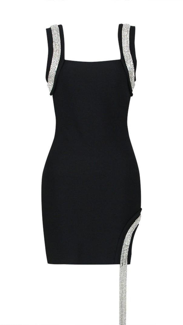 AIIZIE CRYSTAL BANDAGE MINI DRESS IN BLACK - product image