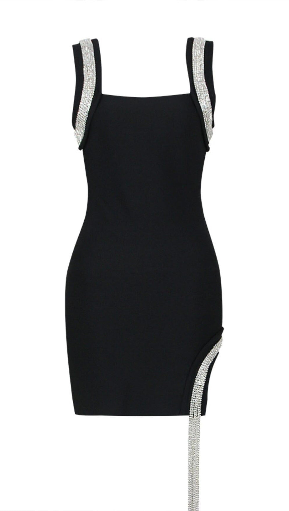 CRYSTAL BANDAGE MINI DRESS IN BLACK