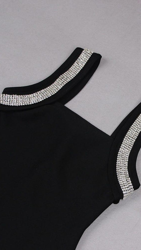 CRYSTAL BANDAGE MINI DRESS IN BLACK