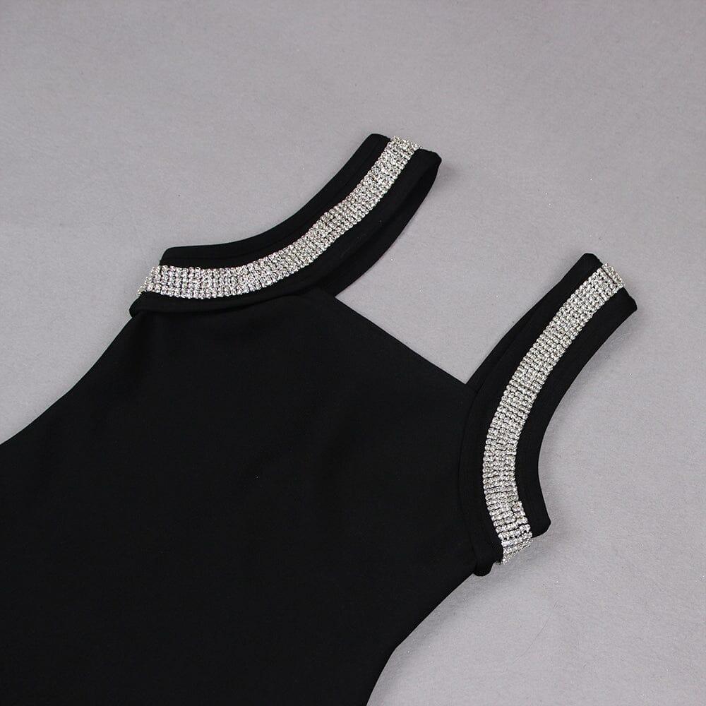 AIIZIE CRYSTAL BANDAGE MINI DRESS IN BLACK - product image