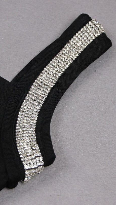 CRYSTAL BANDAGE MINI DRESS IN BLACK