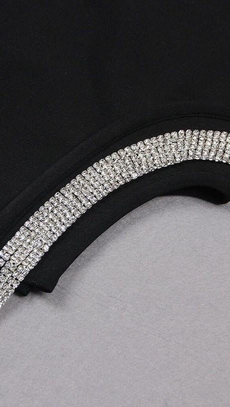 CRYSTAL BANDAGE MINI DRESS IN BLACK