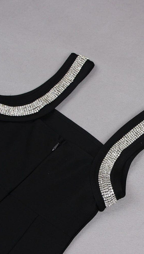 CRYSTAL BANDAGE MINI DRESS IN BLACK