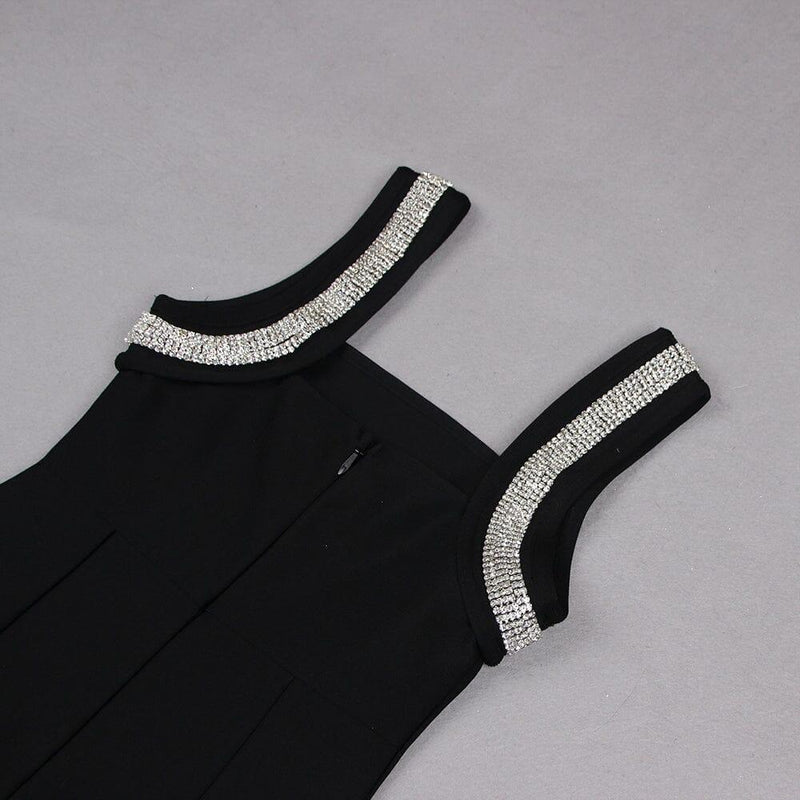 CRYSTAL BANDAGE MINI DRESS IN BLACK