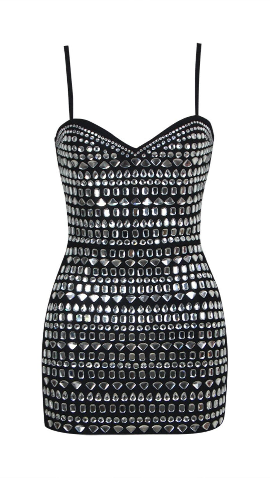 CRYSTAL BANDEAU MINI DRESS IN BLACK