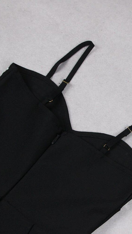 CRYSTAL BANDEAU MINI DRESS IN BLACK