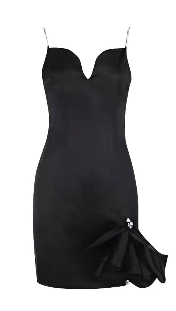 AIIZIE CRYSTAL BOW MINI DRESS IN BLACK - product image