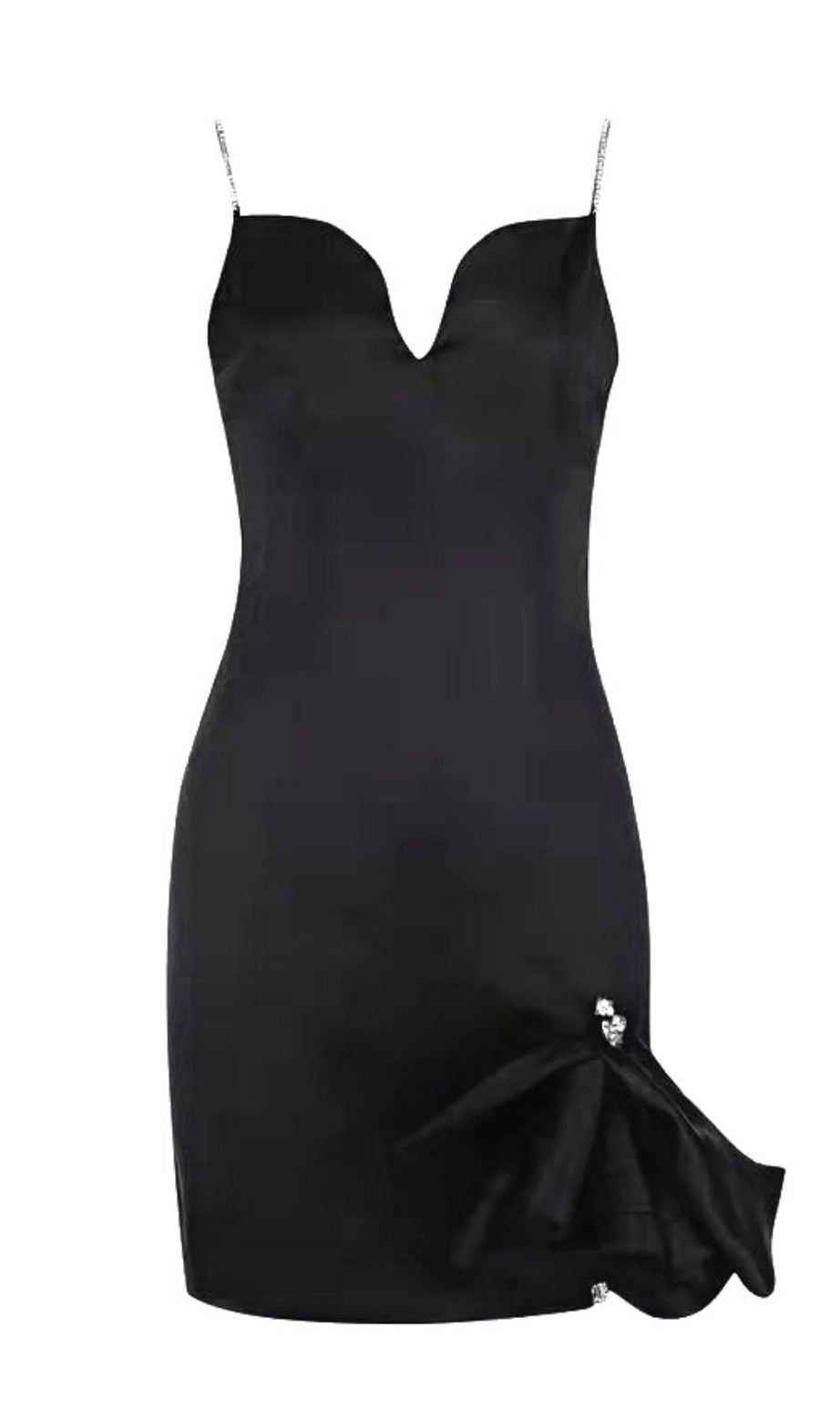 MINI ABITO CON FIOCCO DI CRISTALLI NERO