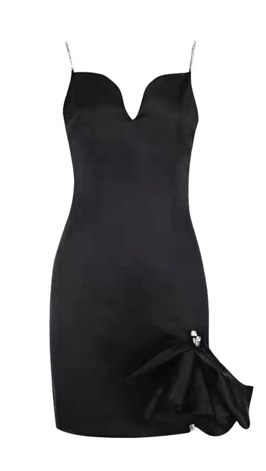 CRYSTAL BOW MINI DRESS IN BLACK