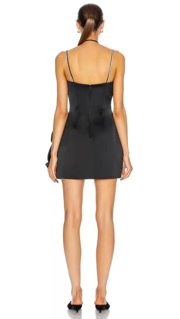 AIIZIE CRYSTAL BOW MINI DRESS IN BLACK - product image