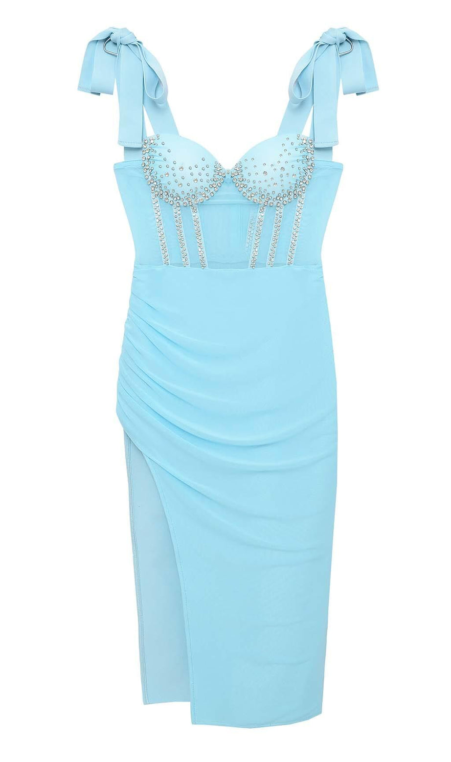 CRYSTAL CORSET MIDI DRESS IN SKY BLUE