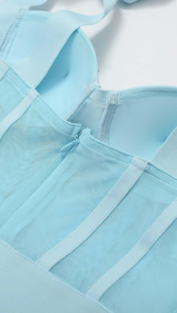 AIIZIE CRYSTAL CORSET MIDI DRESS IN SKY BLUE - product image