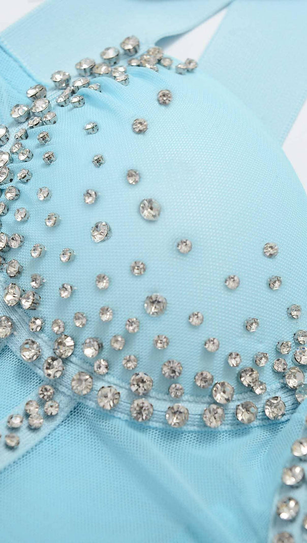 AIIZIE CRYSTAL CORSET MIDI DRESS IN SKY BLUE - product image