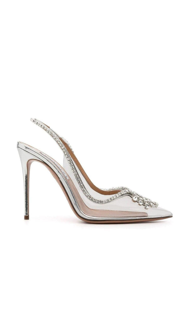 AIIZIE CRYSTAL CUTOUT EMBELLISHED PUMPS IN SILVER - product image