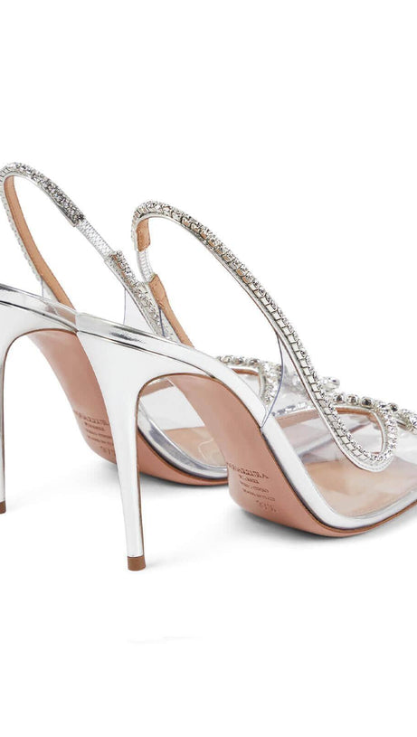 CRYSTAL CUTOUT EMBELLISHED PUMPS IN SILVER