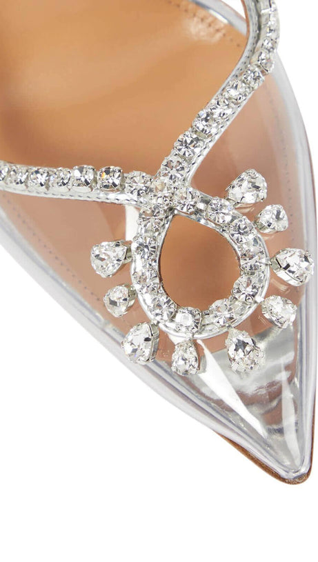 CRYSTAL CUTOUT EMBELLISHED PUMPS IN SILVER