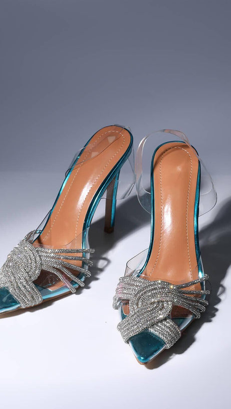 SANDALEN MIT KRISTALLVERZIERUNG IN BLAU