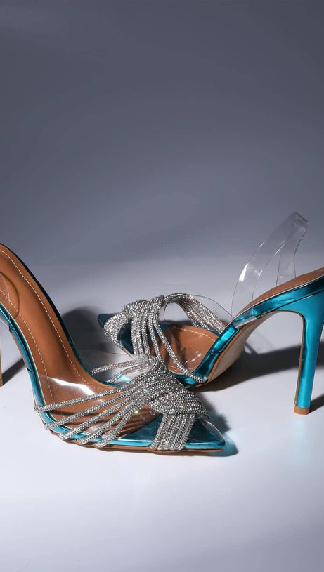 SANDALEN MIT KRISTALLVERZIERUNG IN BLAU