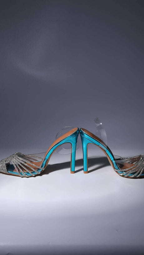 SANDALEN MIT KRISTALLVERZIERUNG IN BLAU