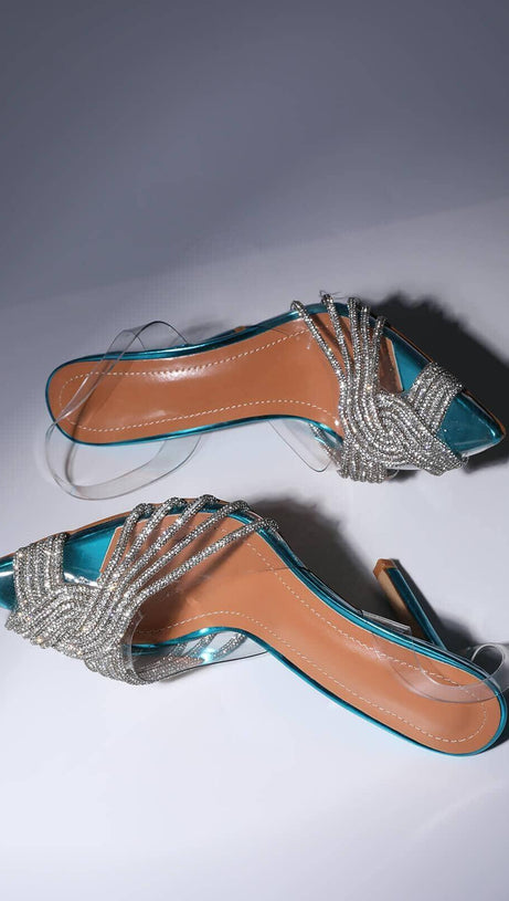 SANDALEN MIT KRISTALLVERZIERUNG IN BLAU