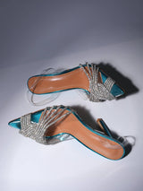 CRYSTAL EMBELLISHED SANDALS IN BLUE